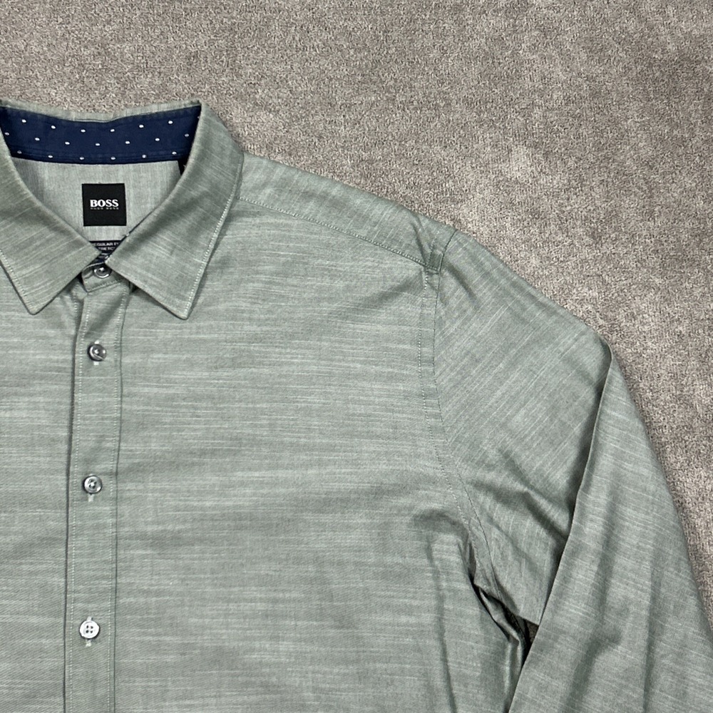 Hugo Boss Shirt Mens XL Button Up Green Long Sleeve Business Casual Stretch